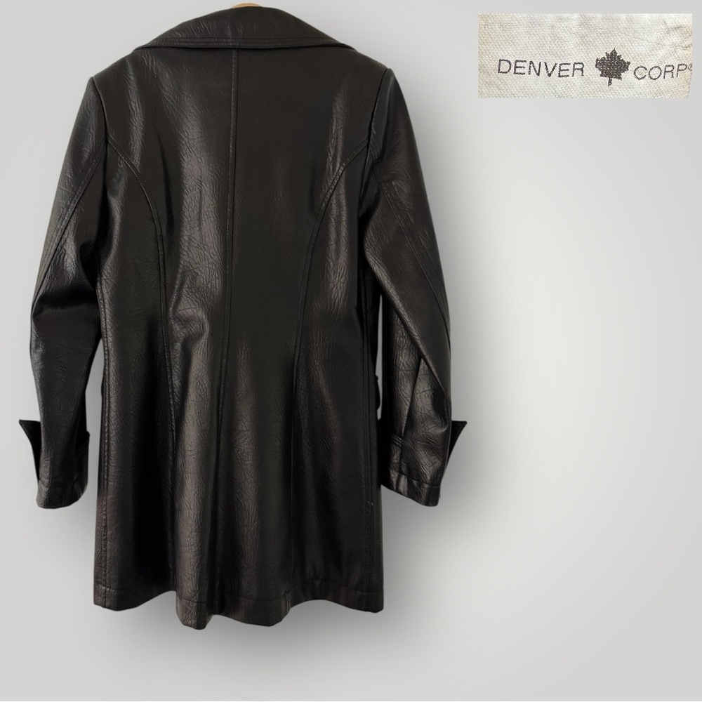 DENVER Corp. Vintage Faux Leather Double-breasted Trench Coat - Picture 5 of 10